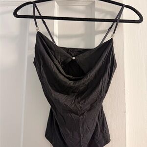 Layered Bra Draped Cowl Neck Tank Top